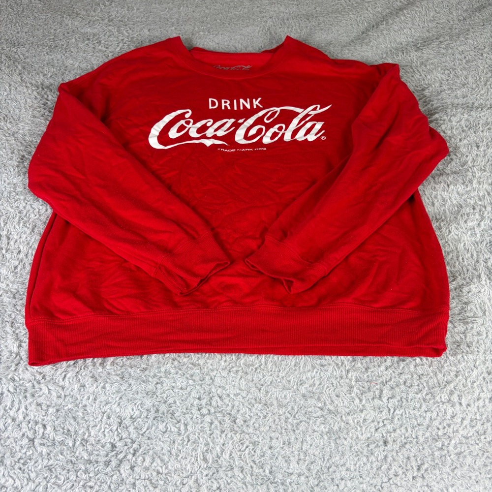 Coca-Cola Mens Graphic Sweatshirt Red Long Sleeve Crew Neck Pullover Size M